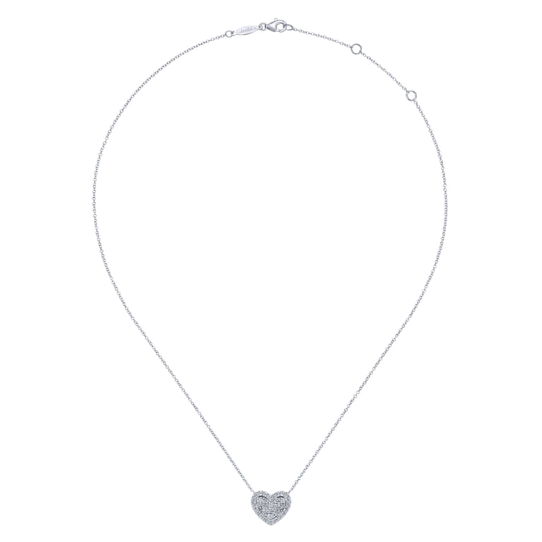 14K White Gold Pave Diamond Heart Pendant Necklace - 0.25 ct - Shot 2