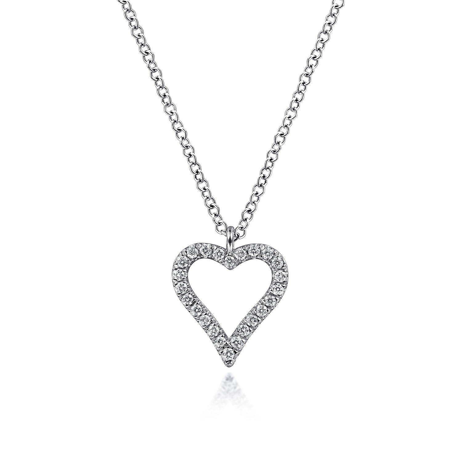 14K White Gold Pave Diamond Open Heart Necklace