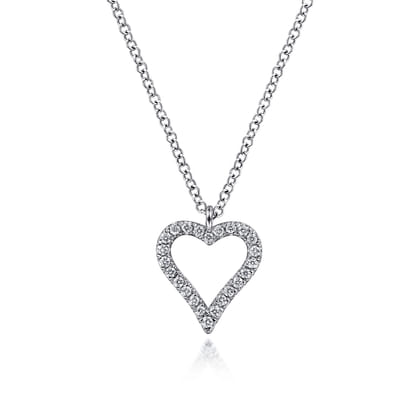 14K White Gold Pave Diamond Open Heart Necklace