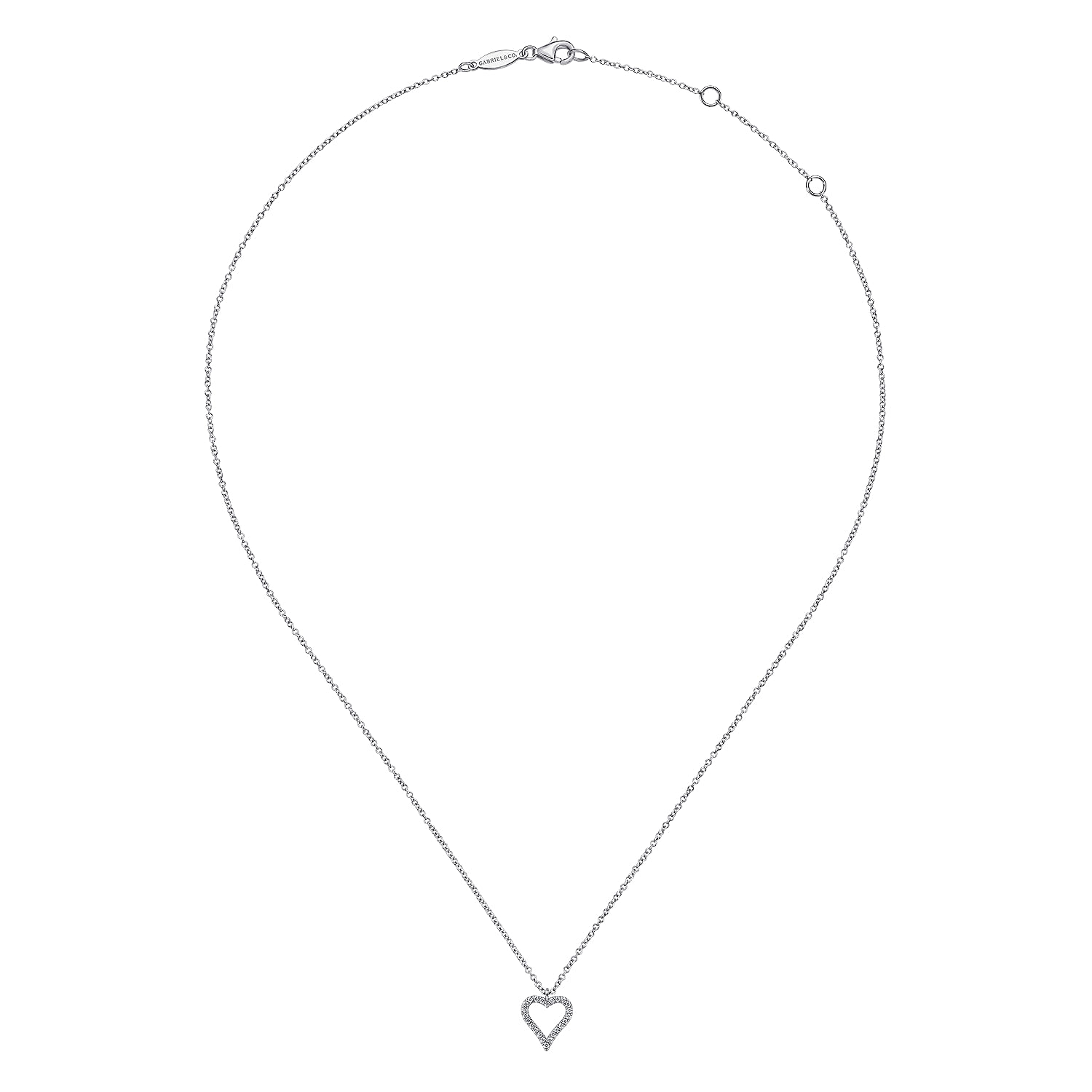 14K White Gold Pave Diamond Open Heart Necklace
