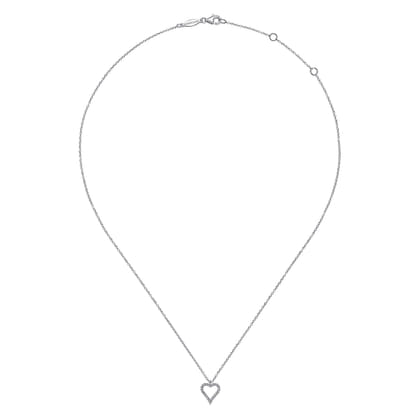 14K White Gold Pave Diamond Open Heart Necklace
