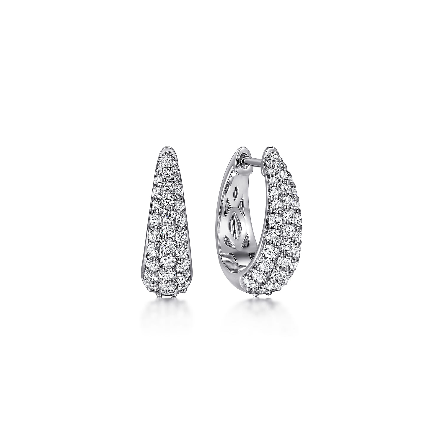 14K White Gold Pave Diamond Oval Huggie Earrings - 0.75 ct - Shot 1