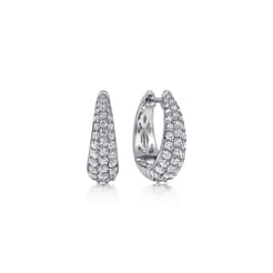 14K White Gold Pave Diamond Oval Huggie Earrings