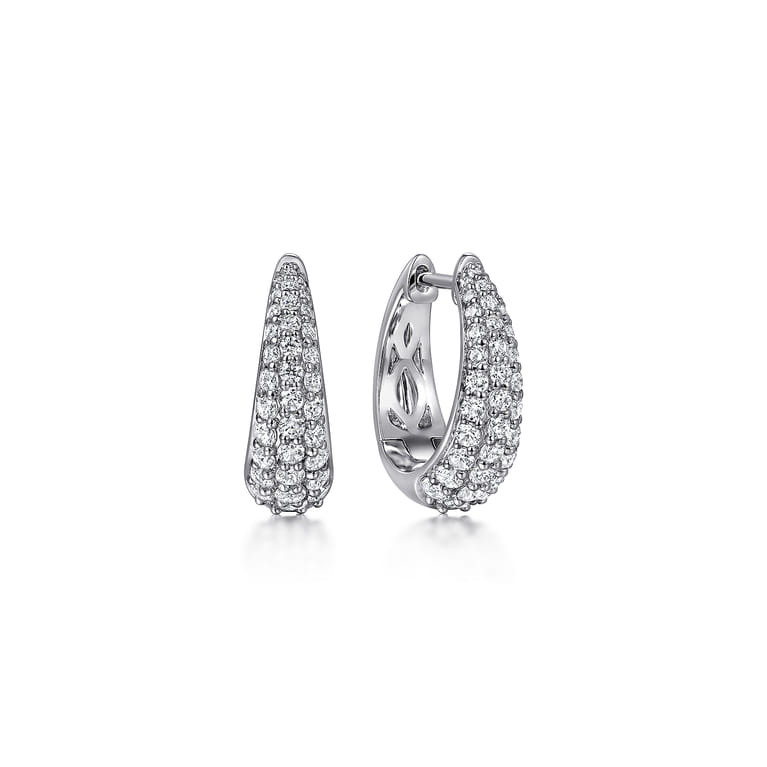 14K White Gold Pave Diamond Oval Huggie Earrings - 0.75 ct - Shot 1