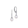 14K White Gold Pave Diamond Pearl Drop Earrings - 0.16 ct