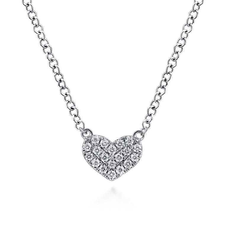 14K White Gold Pave Diamond Pendant Heart Necklace - 0.06 ct - Shot 1