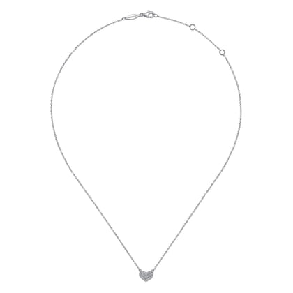 14K White Gold Pave Diamond Pendant Heart Necklace