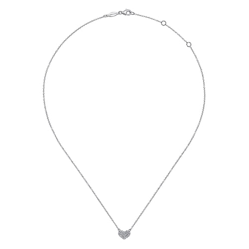 14K White Gold Pave Diamond Pendant Heart Necklace - 0.06 ct - Shot 2