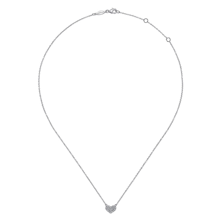 14K White Gold Pave Diamond Pendant Heart Necklace - 0.06 ct - Shot 2