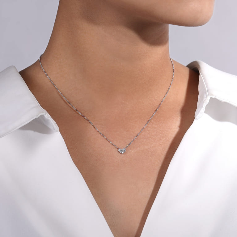 14K White Gold Pave Diamond Pendant Heart Necklace - 0.06 ct - Shot 3