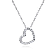 14K White Gold Pave Diamond Sidways Open Heart Pendant Necklace