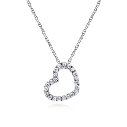 14K White Gold Pave Diamond Sidways Open Heart Pendant Necklace