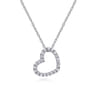 14K White Gold Pave Diamond Sidways Open Heart Pendant Necklace - 0.11 ct