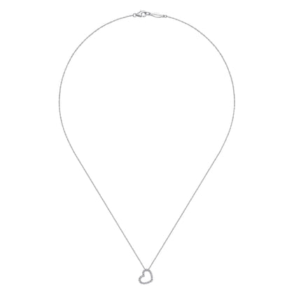 14K White Gold Pave Diamond Sidways Open Heart Pendant Necklace