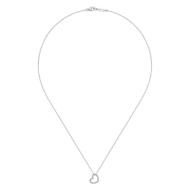 14K White Gold Pave Diamond Sidways Open Heart Pendant Necklace - 0.11 ct - Shot 2