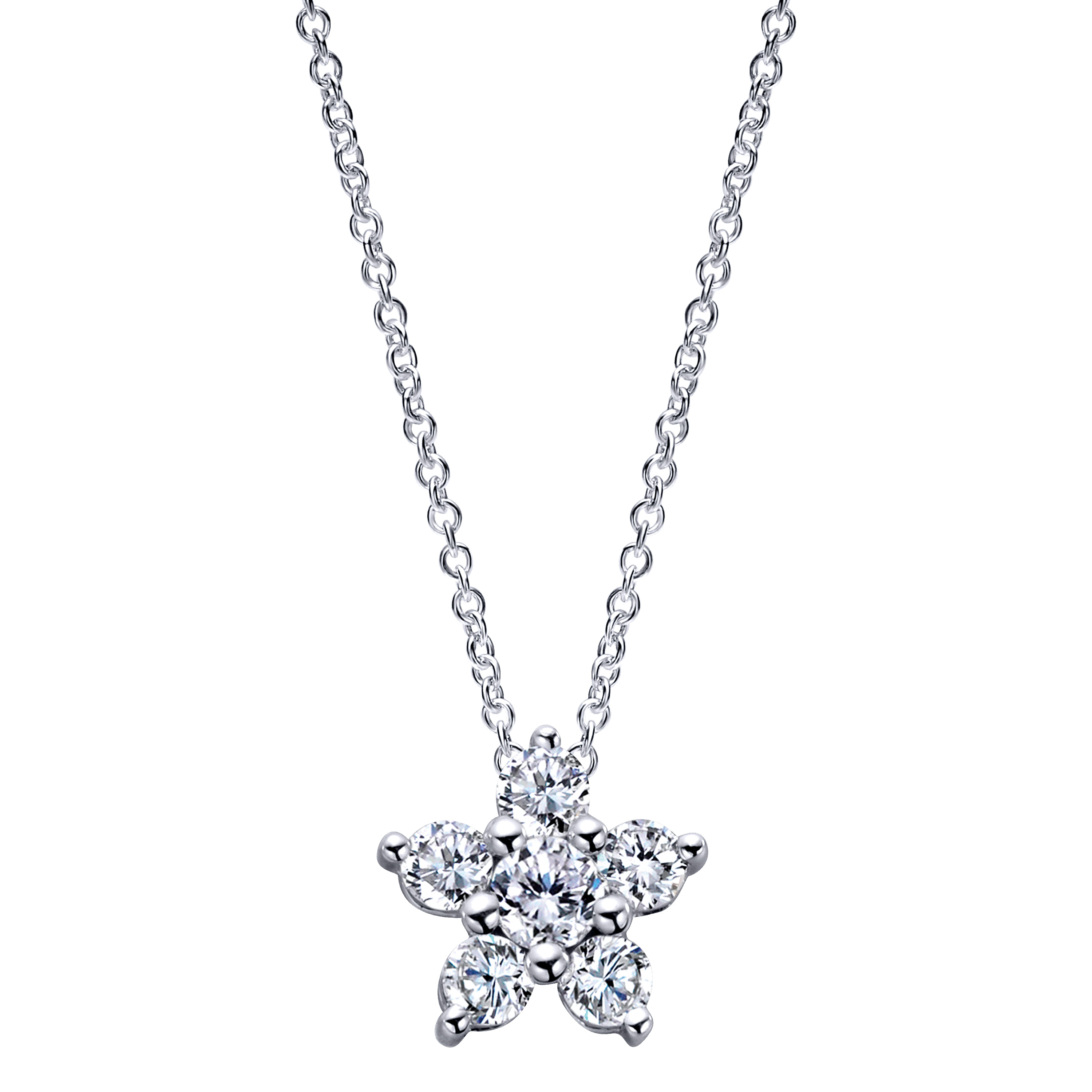 14K White Gold Pave Diamond Star Pendant Necklace - 0.75 ct - Shot 1