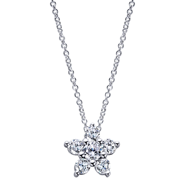 14K White Gold Pave Diamond Star Pendant Necklace - 0.75 ct - Shot 1