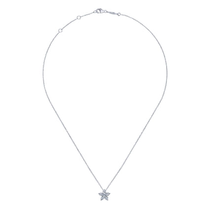 14K White Gold Pave Diamond Star Pendant Necklace