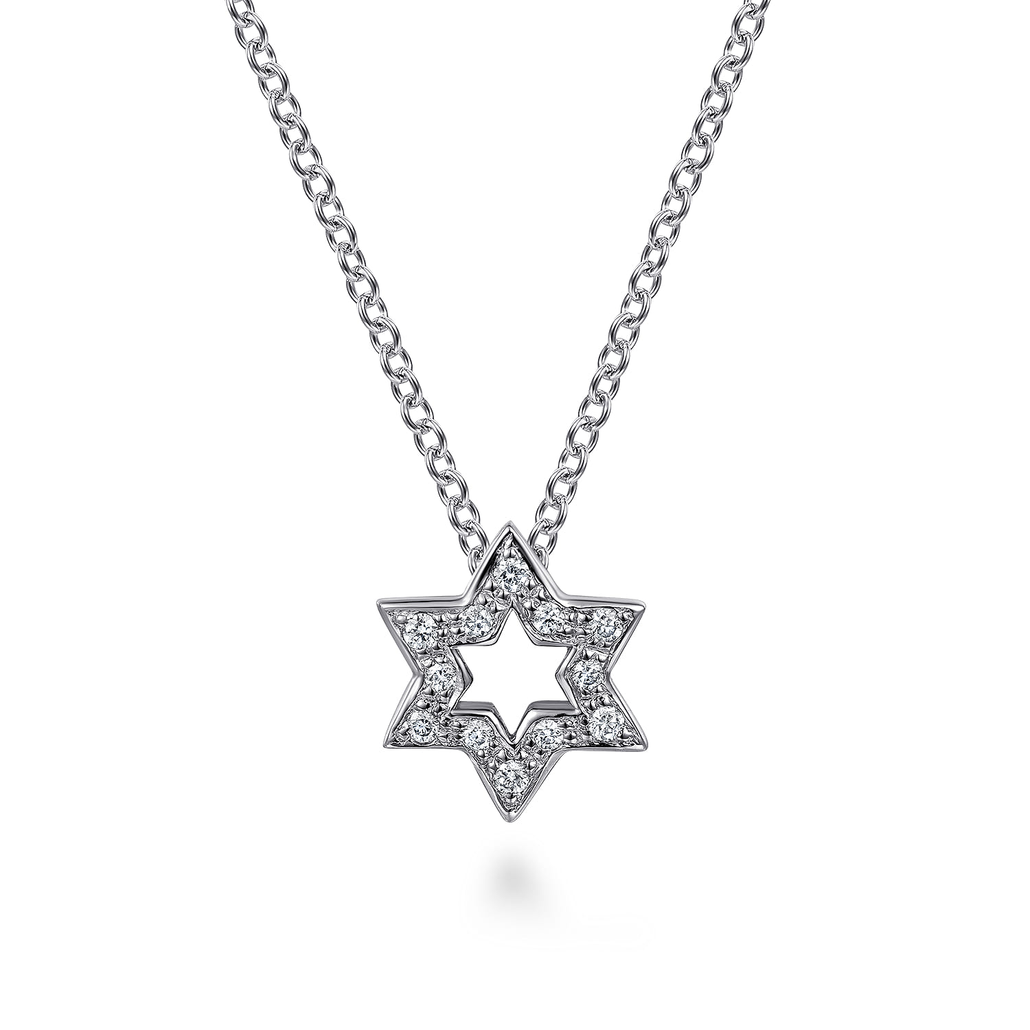 14K White Gold Pave Diamond Star of David Pendant Necklace - 0.05 ct - Shot 1