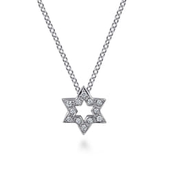 14K White Gold Pave Diamond Star of David Pendant Necklace