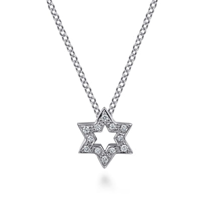 14K White Gold Pave Diamond Star of David Pendant Necklace