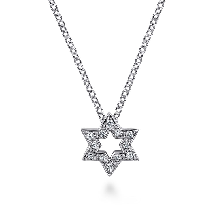 14K White Gold Pave Diamond Star of David Pendant Necklace - 0.05 ct - Shot 1