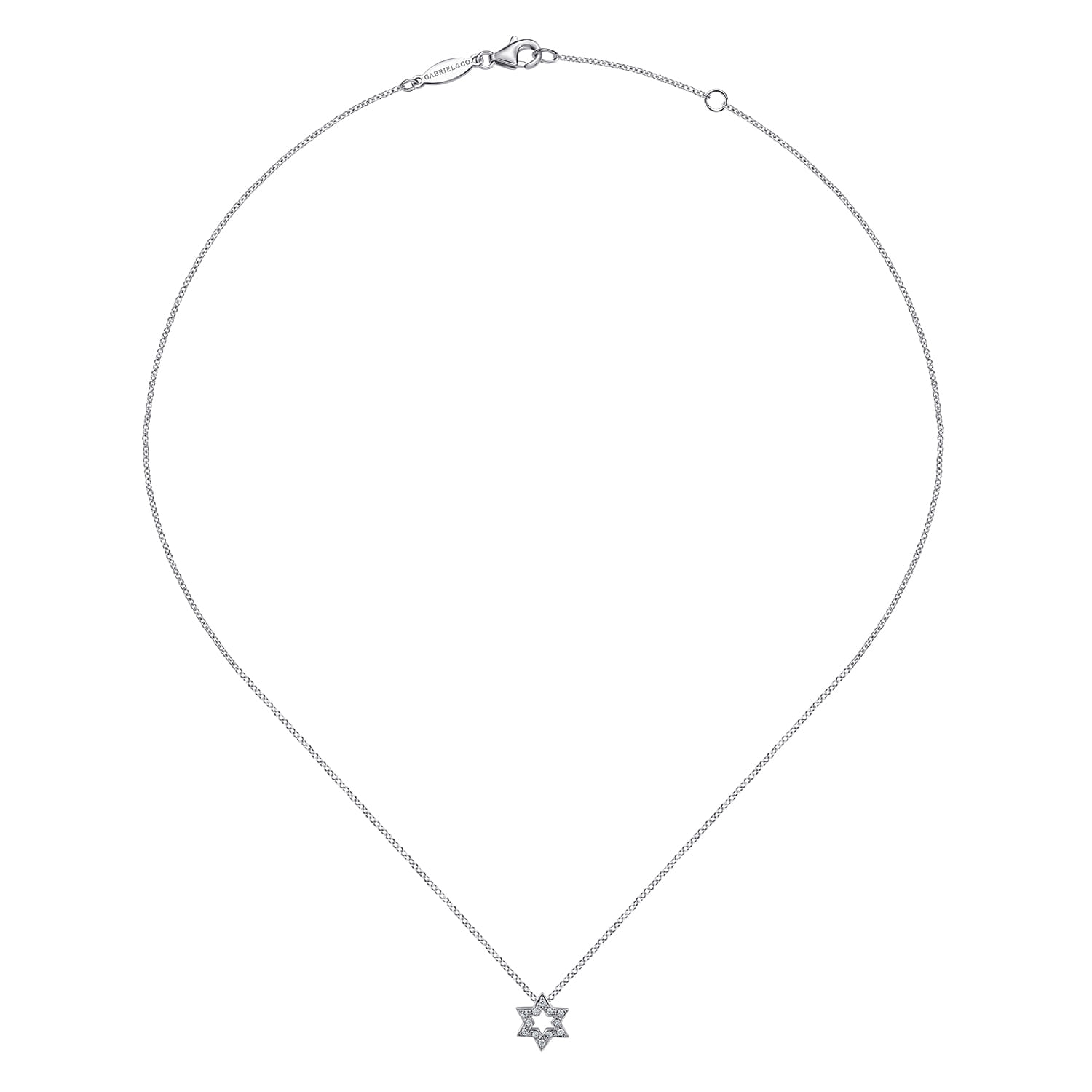 14K White Gold Pave Diamond Star of David Pendant Necklace - 0.05 ct - Shot 2