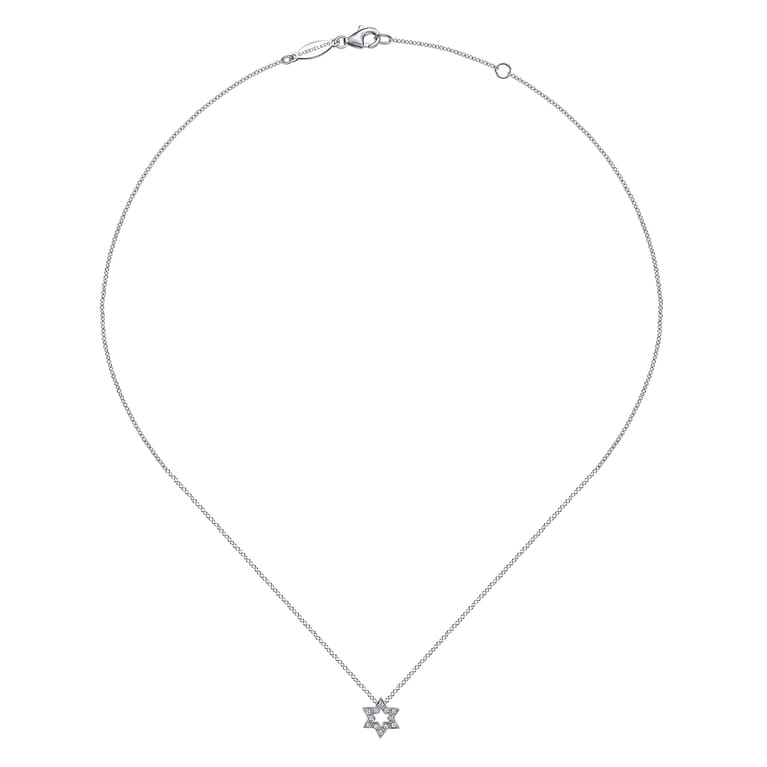 14K White Gold Pave Diamond Star of David Pendant Necklace - 0.05 ct - Shot 2