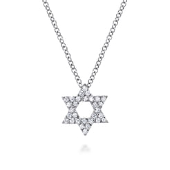 14K White Gold Pavé Diamond Star of David Pendant Necklace