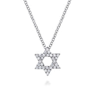 14K White Gold Pave Diamond Star of David Pendant Necklace