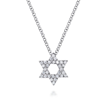 14K White Gold Pave Diamond Star of David Pendant Necklace