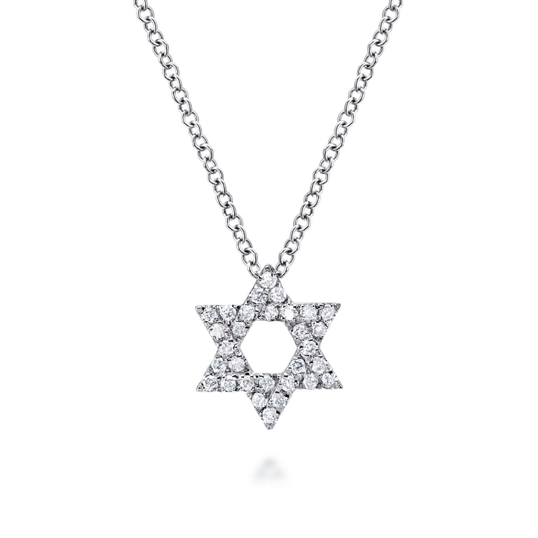 14K White Gold Pave Diamond Star of David Pendant Necklace - 0.15 ct - Shot 1