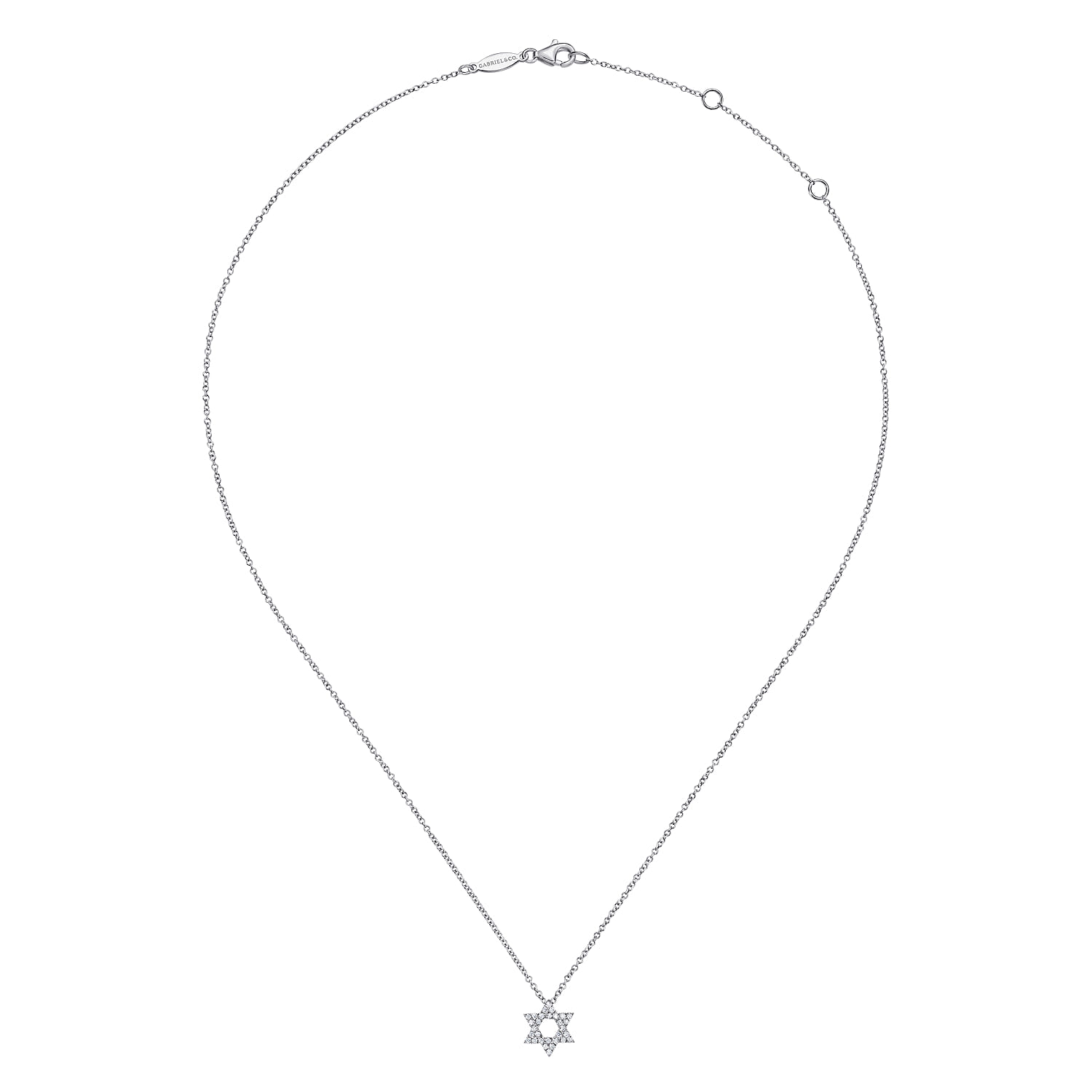 14K White Gold Pave Diamond Star of David Pendant Necklace - 0.15 ct - Shot 2
