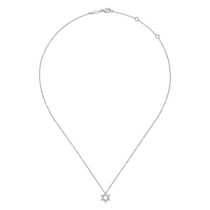 14K White Gold Pave Diamond Star of David Pendant Necklace