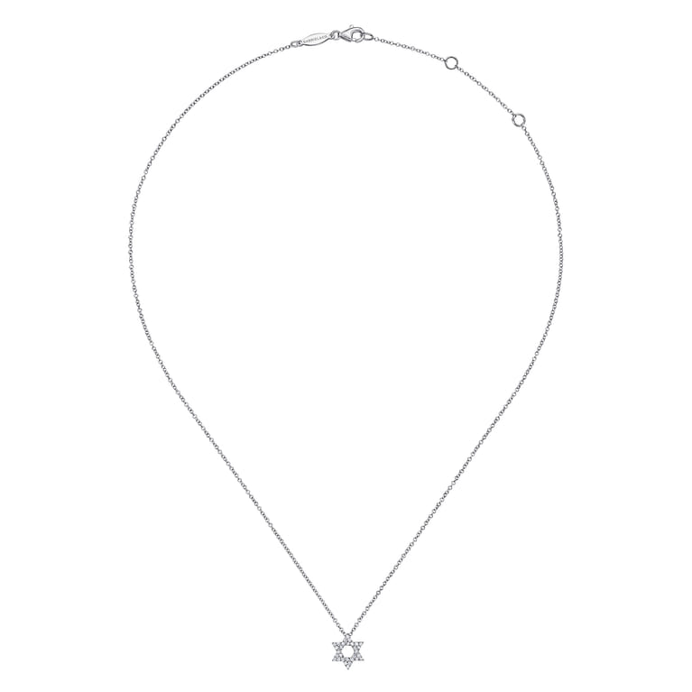 14K White Gold Pave Diamond Star of David Pendant Necklace - 0.15 ct - Shot 2