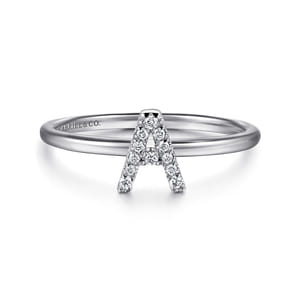 14K White Gold Pave Diamond Uppercase A Initial Ring