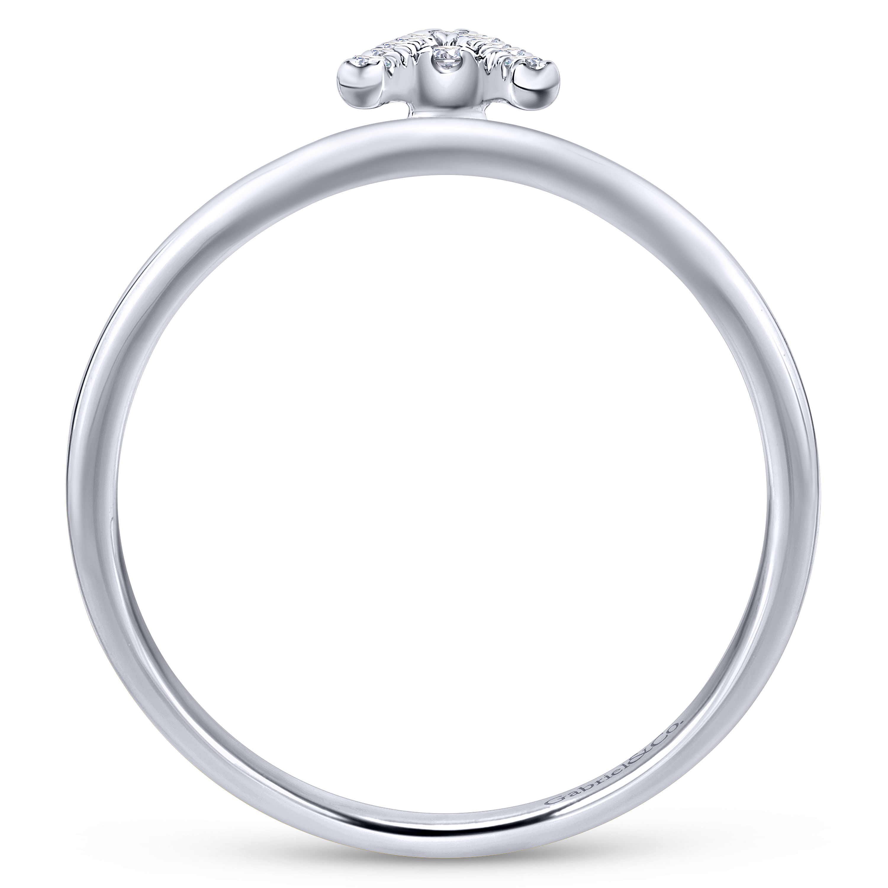 14K White Gold Pave Diamond Uppercase A Initial Ring
