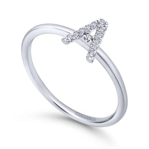 14K White Gold Pave Diamond Uppercase A Initial Ring
