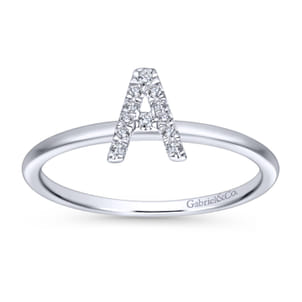 14K White Gold Pave Diamond Uppercase A Initial Ring