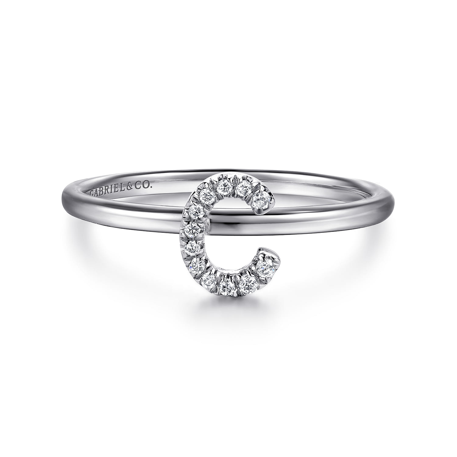 14K White Gold Pave Diamond Uppercase C Initial Ring - 0.05 ct - Shot 1