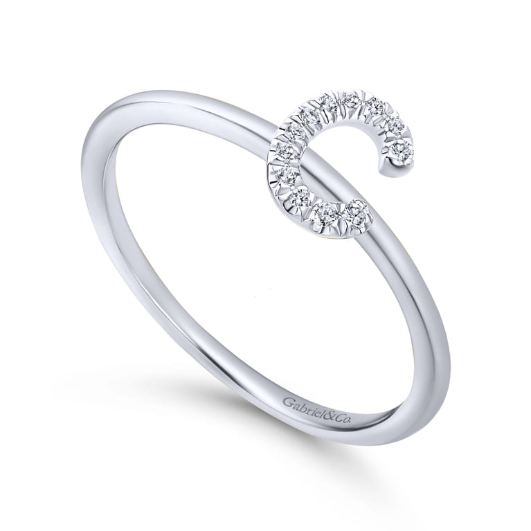 14K White Gold Pave Diamond Uppercase C Initial Ring - 0.05 ct - Shot 3