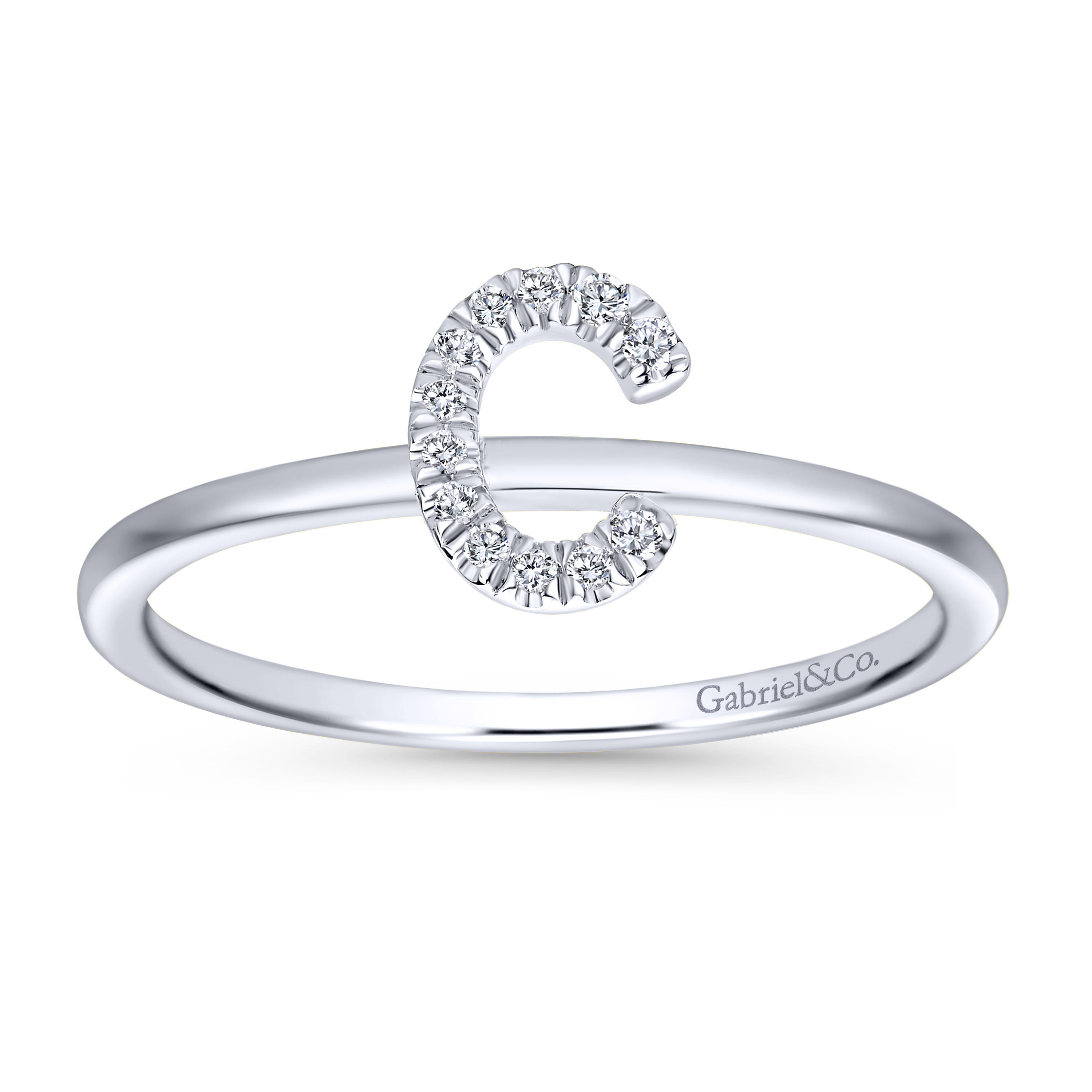 14K White Gold Pave Diamond Uppercase C Initial Ring - 0.05 ct - Shot 4