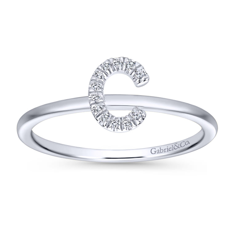 14K White Gold Pave Diamond Uppercase C Initial Ring - 0.05 ct - Shot 4