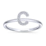 14K White Gold Pave Diamond Uppercase C Initial Ring - 0.05 ct