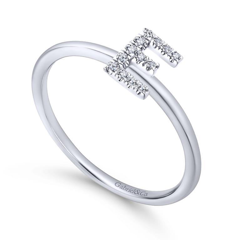 14K White Gold Pave Diamond Uppercase E Initial Ring - 0.06 ct - Shot 3