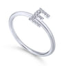 14K White Gold Pave Diamond Uppercase E Initial Ring - 0.06 ct