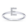 14K White Gold Pave Diamond Uppercase E Initial Ring - 0.06 ct
