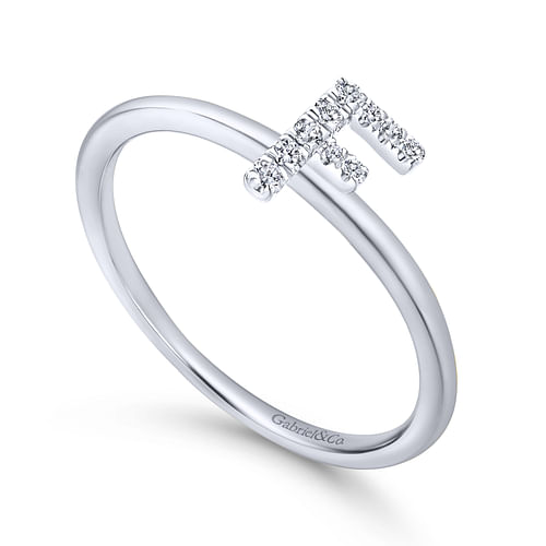 14K White Gold Pave Diamond Uppercase F Initial Ring - 0.05 ct - Shot 3