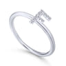 14K White Gold Pave Diamond Uppercase F Initial Ring - 0.05 ct