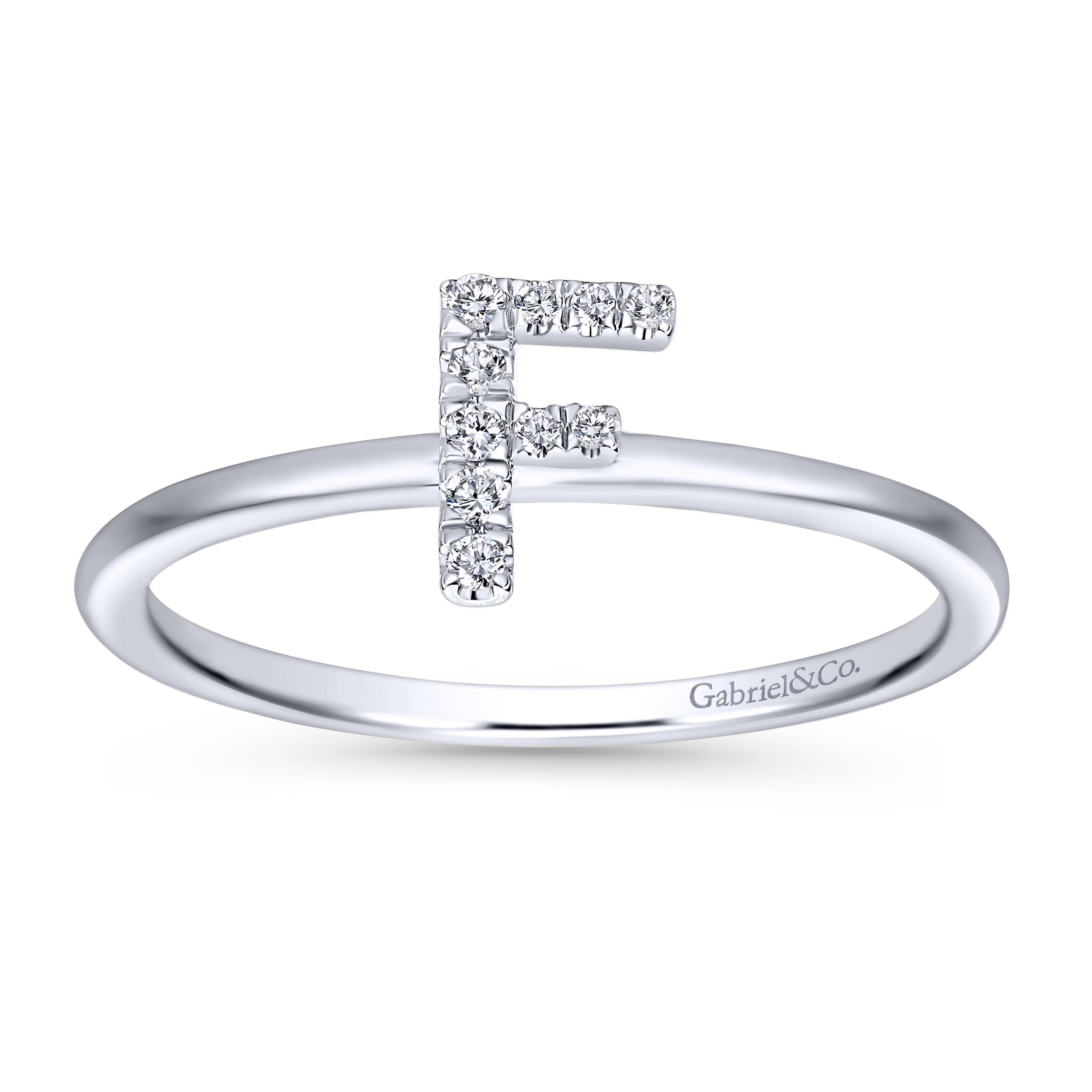 14K White Gold Pave Diamond Uppercase F Initial Ring - 0.05 ct - Shot 4